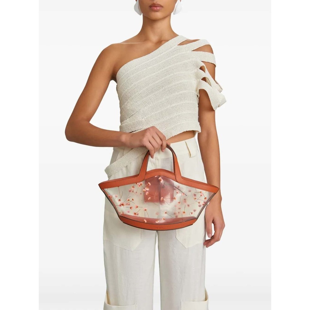 Cult Gaia Mini Yara Tote Bag‎ | Leather Trim, Transparent w/ Pressed Flowers - Picture 2 of 11